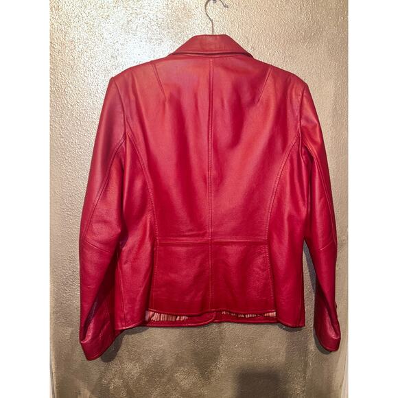Worthington Professional Office Business Preppy Patriotic Red Leather Blazer - Picture 6 of 7